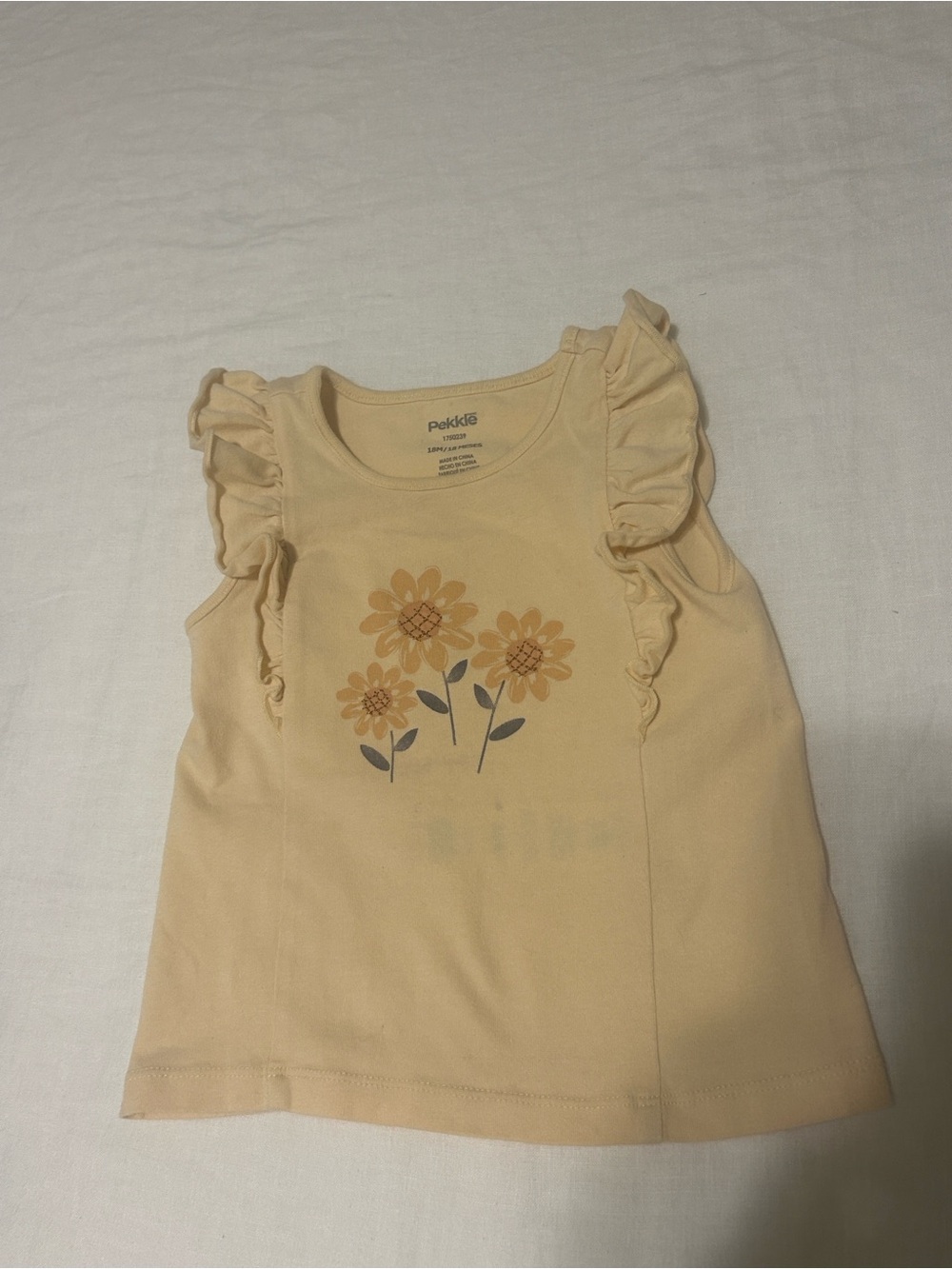 Pekkle Yellow Ruffle-Sleeve Floral Tank Top for Kids, Sz. 18 Months.
